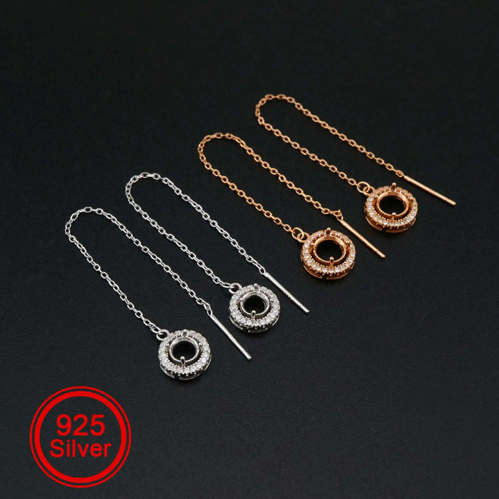 

1Pair Round Wire Earrings Settings Halo Pave Rose Gold Plated Solid 925 Sterling Silver Bezel DIY Supplies 1706053