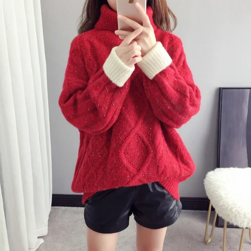 Autumn Winter Thick High Collar Knitted Sweater Women Jumpers Ladies Loose Turtleneck Long Sleeve Knitting Pullovers Tops Female
Autumn Winter Thick High Collar Knitted Sweater Women Jumpers Ladies Loose Turtleneck Long Sleeve Knitting Pullovers Tops Female