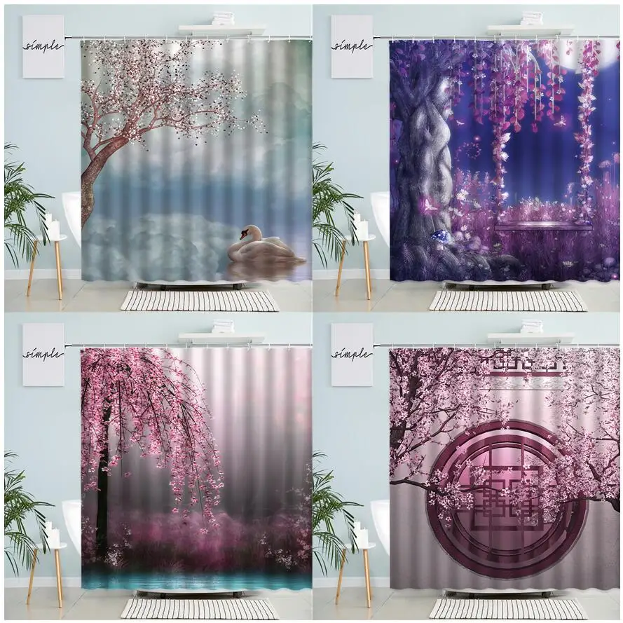 Fantasy Forest Pink Flowers Shower Curtains Swan Lake Chinese Style Nature Landscape Waterproof Fabric Bathroom Decor with Hooks
Fantasy Forest Pink Flowers Shower Curtains Swan Lake Chinese Style Nature Landscape Waterproof Fabric Bathroom Decor with Hooks