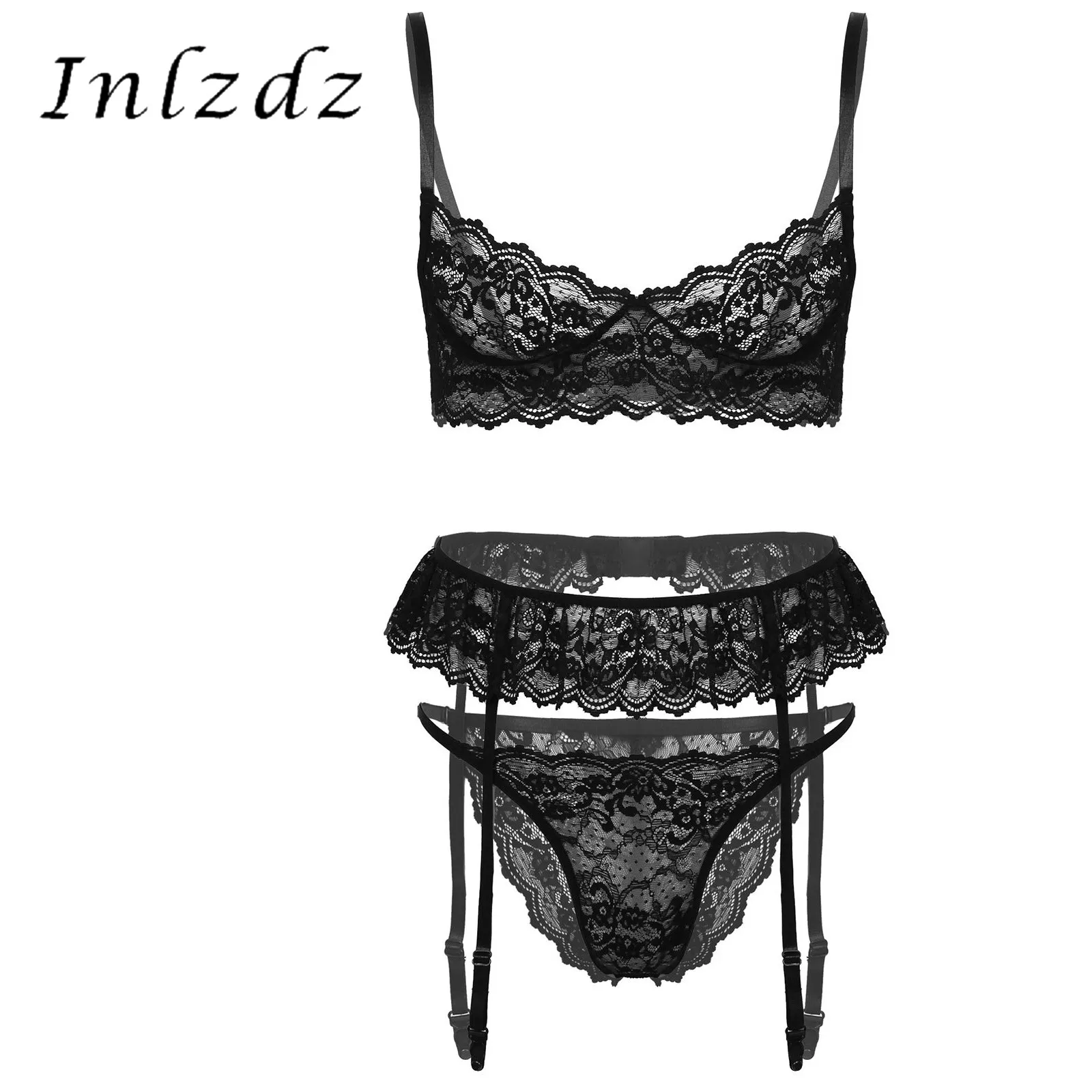 Mens Erotic Lingerie Set Sissy Crossdressers See-through Floral Lace Underwear Sexy Nightwear Unlined Bra with Thong Garter Belt
Mens Erotic Lingerie Set Sissy Crossdressers See-through Floral Lace Underwear Sexy Nightwear Unlined Bra with Thong Garter Belt