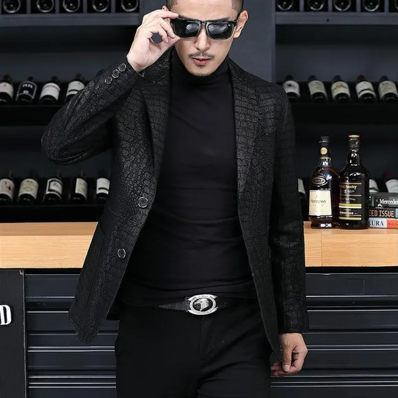 Autumn Business Men Sheepskin Genuine Leather Blazer Jacket Slim Fit Single Breasted Office Work Crocodile Pattern Suit Coat 4XL
Autumn Business Men Sheepskin Genuine Leather Blazer Jacket Slim Fit Single Breasted Office Work Crocodile Pattern Suit Coat 4XL