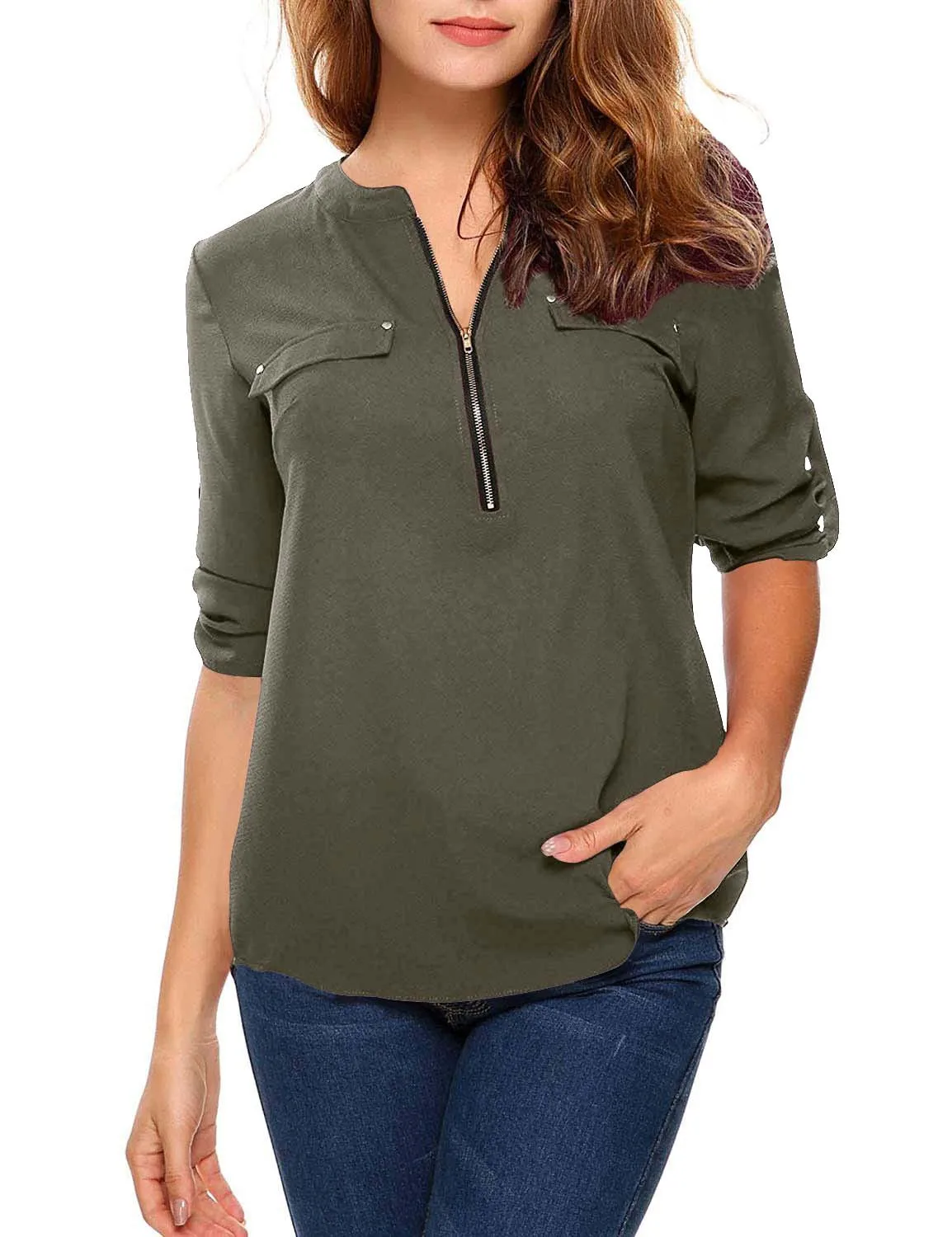 Donsignet Fashion Women's Blouse Summer Casual Round Neck Pullover Pure Color Zipper Pull Sleeve Plus Size Long Sleeve Blouse
Donsignet Fashion Women's Blouse Summer Casual Round Neck Pullover Pure Color Zipper Pull Sleeve Plus Size Long Sleeve Blouse