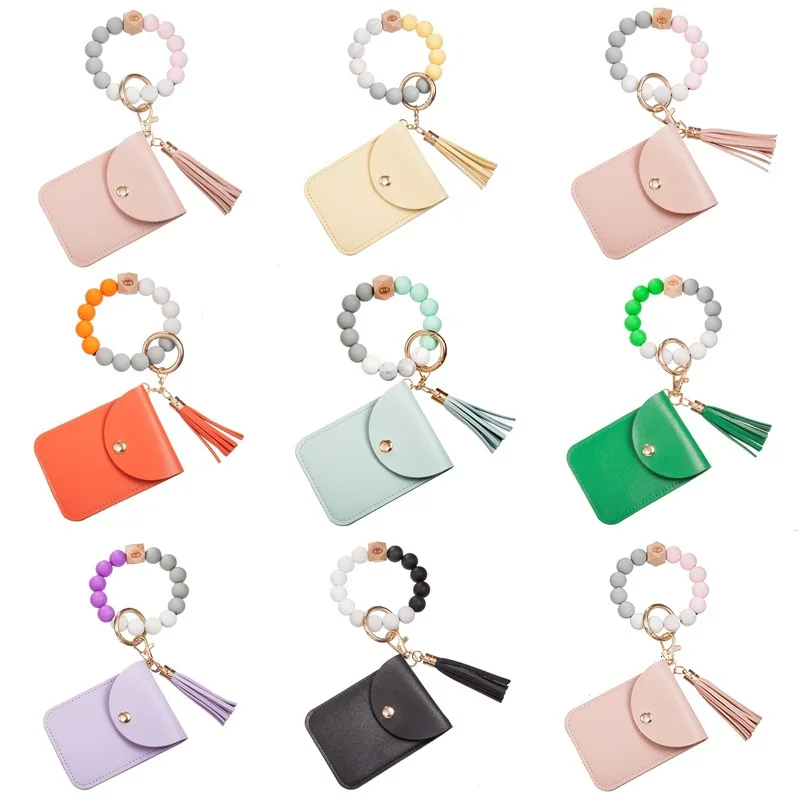 Silicone Bead Keychain 2022 New Fashion Wood Beads PU Leather Tassel Cardbag Bracelet Keychain Wristlet for Women Girls Gift
Silicone Bead Keychain 2022 New Fashion Wood Beads PU Leather Tassel Cardbag Bracelet Keychain Wristlet for Women Girls Gift