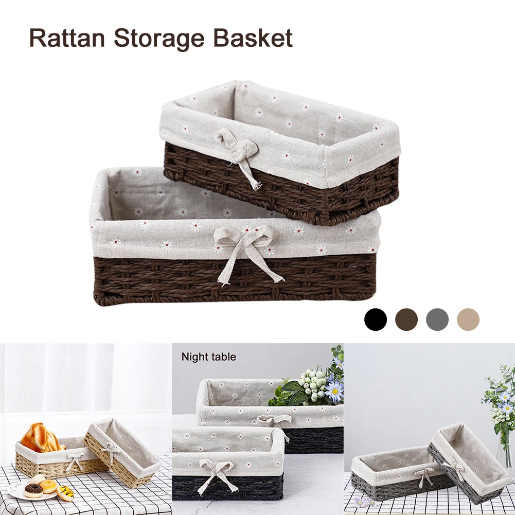 

Wicker Storage Basket Set Woven Rattan Storage Basket with Removeable Liner Organizer for Home