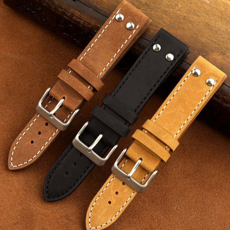 

20mm 22mm Mate Brown Black Khaki Calf Leather Strap for Hamilton Watchband Military Pilot Bracelet Seiko bracelet U-boat Belt