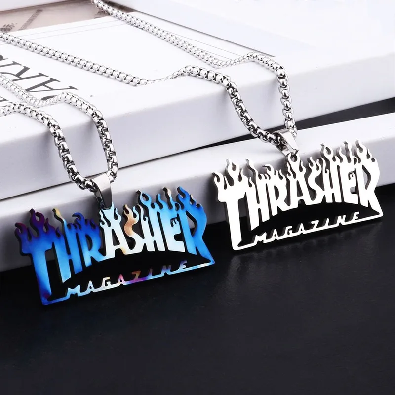 Gothic Stainless Steel Flame Thrasher Pendant Necklace for Women Men Hip Hop Jewelry Gift Rock Letter Flame Necklaces Collar
Gothic Stainless Steel Flame Thrasher Pendant Necklace for Women Men Hip Hop Jewelry Gift Rock Letter Flame Necklaces Collar