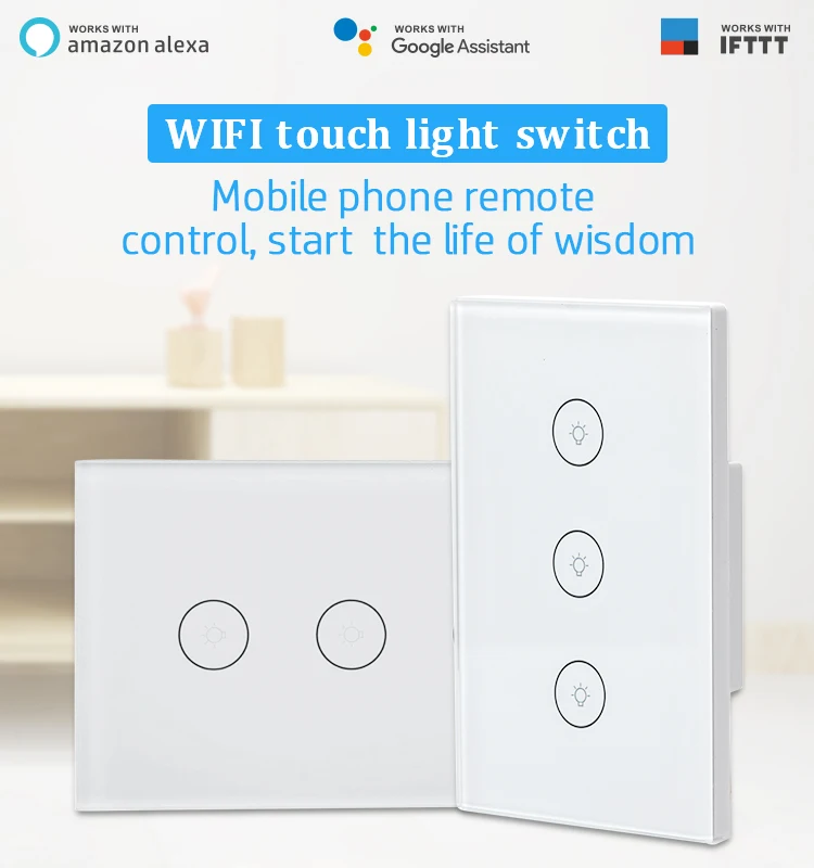WiFi Smart Light Touch Switch Smart Life/Tuya App Control Alexa Google Home Voice Control EU/US 1/2/3 Way
WiFi Smart Light Touch Switch Smart Life/Tuya App Control Alexa Google Home Voice Control EU/US 1/2/3 Way