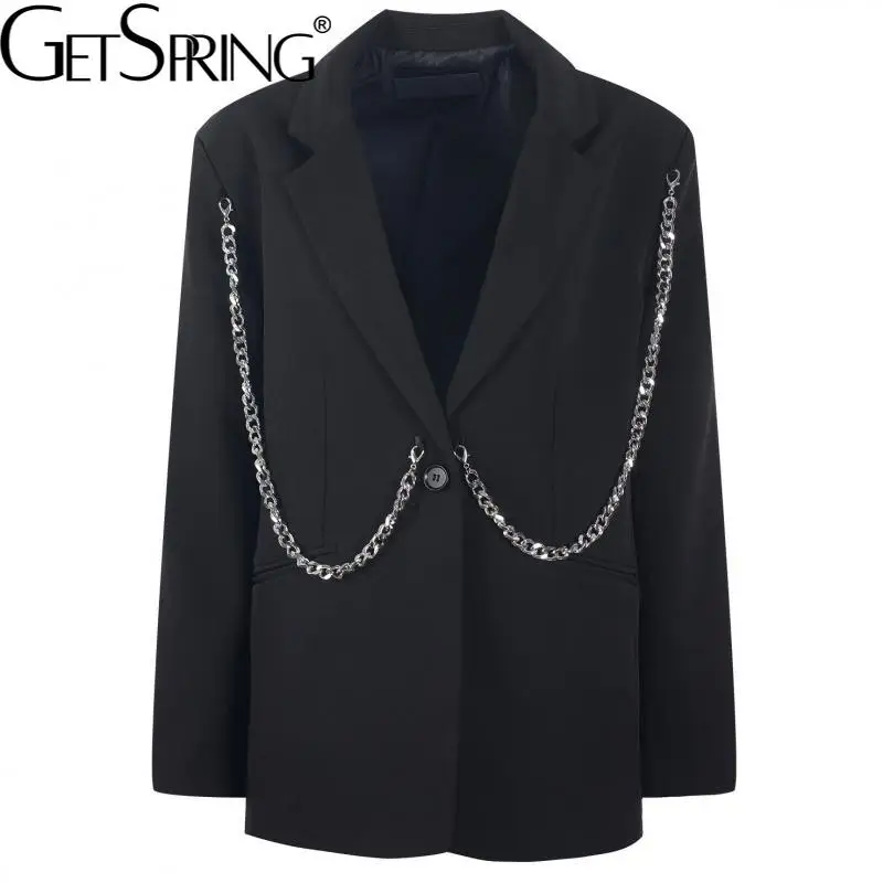 Getspring Women Blazer Chain Patchwork Black Jacket Female Oversize Vintage Casual Long Suit Coats Autumn Women's Clothing 2021
Getspring Women Blazer Chain Patchwork Black Jacket Female Oversize Vintage Casual Long Suit Coats Autumn Women's Clothing 2021