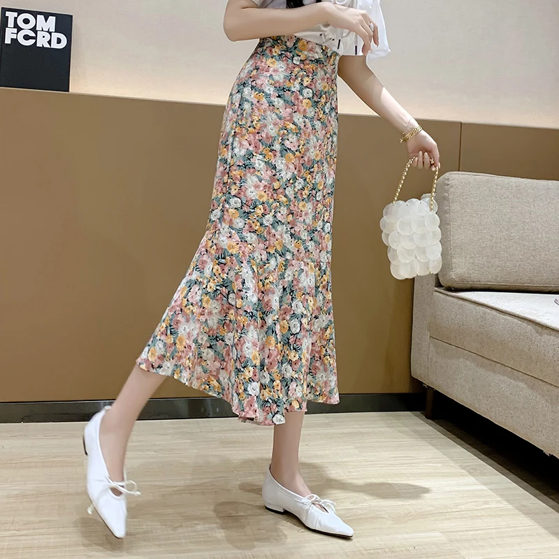 High Waist Mermaid Chiffon Skirt Women Flower Print Skirt Womens Summer Women's Floral Skirts A Line Korean Style
High Waist Mermaid Chiffon Skirt Women Flower Print Skirt Womens Summer Women's Floral Skirts A Line Korean Style