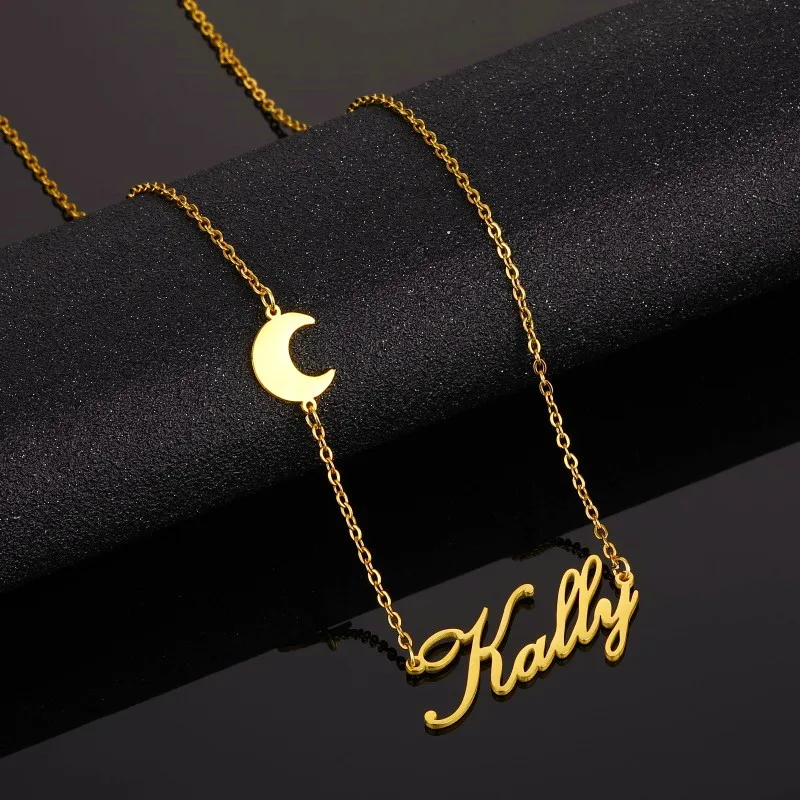 

Простое Ожерелье на заказ, ожерелье с именем Луны, ожерелье с надписью из нержавеющей стали, позолоченный Дамский Подарочный кулон
