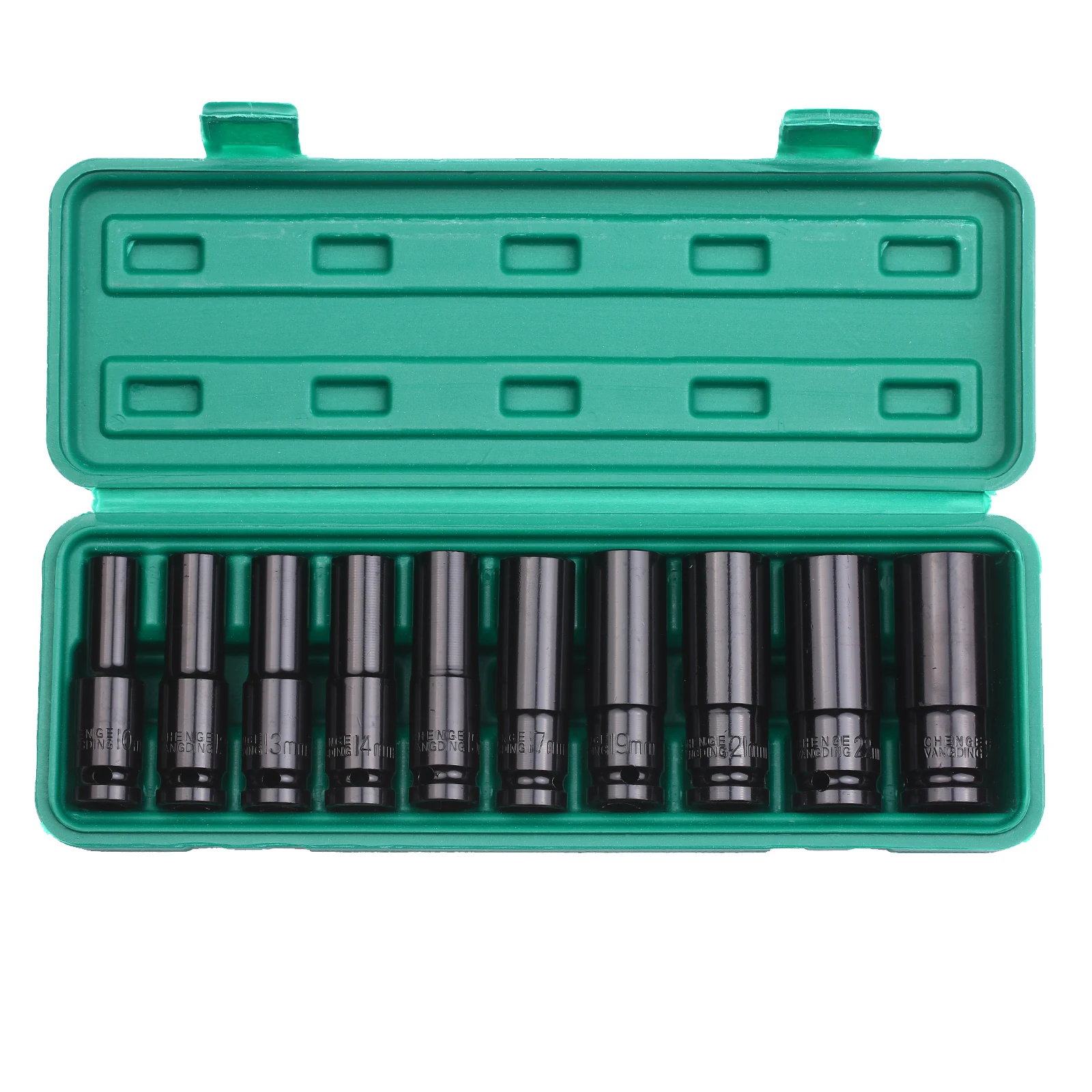1/2 Inch Drive Hex Impact Socket Set 10pcs Deep Socket Metric Sizes 10-24mm Carbon Steel With Hard Storage Box
1/2 Inch Drive Hex Impact Socket Set 10pcs Deep Socket Metric Sizes 10-24mm Carbon Steel With Hard Storage Box
