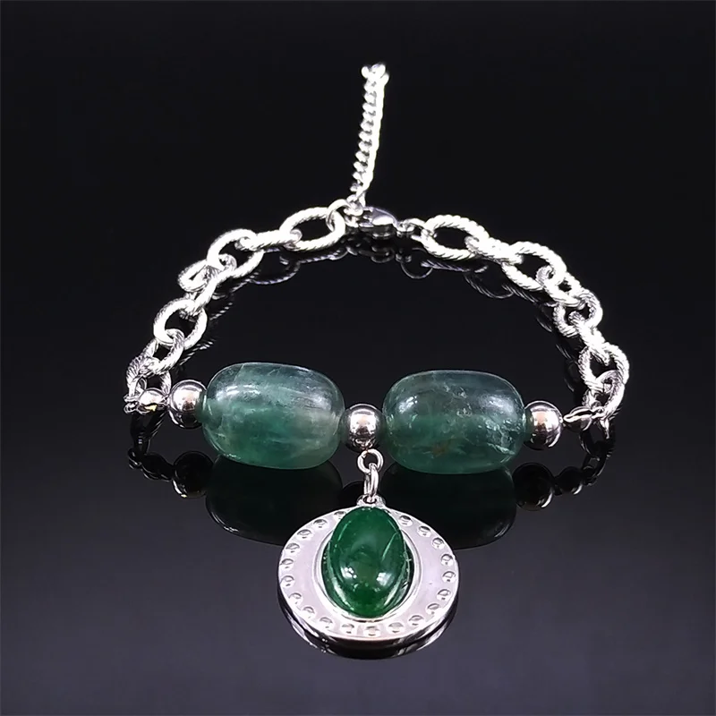 Bohemian Stainless Steel Fluorite Natural Stone Bead Bracelets Women Silver Color Charm Bracelet Jewelry bracelet femme BK217S04
Bohemian Stainless Steel Fluorite Natural Stone Bead Bracelets Women Silver Color Charm Bracelet Jewelry bracelet femme BK217S04