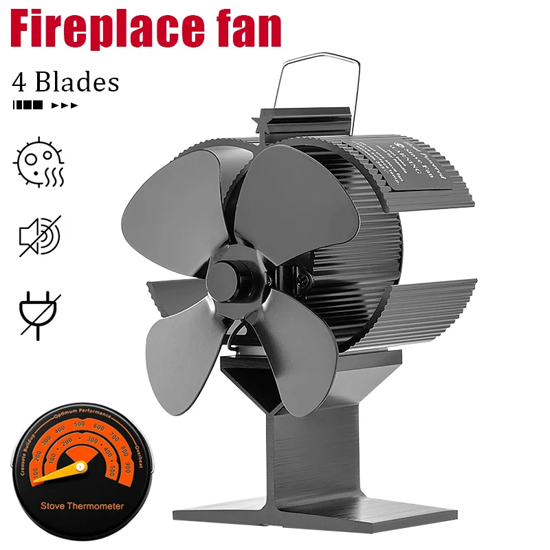 Mini Black Fireplace 4 Blade Heat Powered Stove Fan Log Wood Burner Environmentally Silent Fan Home Efficient Heat Distribution 
Mini Black Fireplace 4 Blade Heat Powered Stove Fan Log Wood Burner Environmentally Silent Fan Home Efficient Heat Distribution