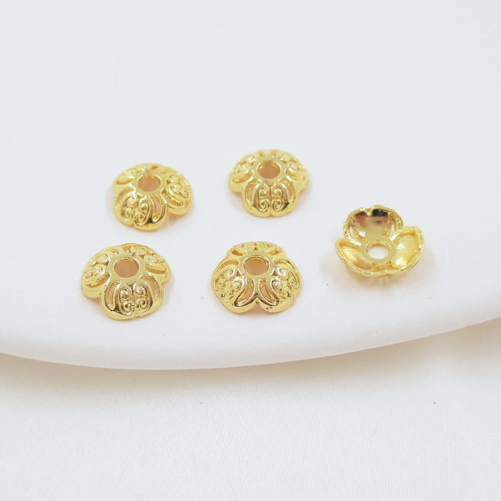 Vacuum plating K gold Brass Hollow flower carved Beaded torus spacer Beads cap hat for making jewelry accessories 7-8mm 20pcs
Vacuum plating K gold Brass Hollow flower carved Beaded torus spacer Beads cap hat for making jewelry accessories 7-8mm 20pcs