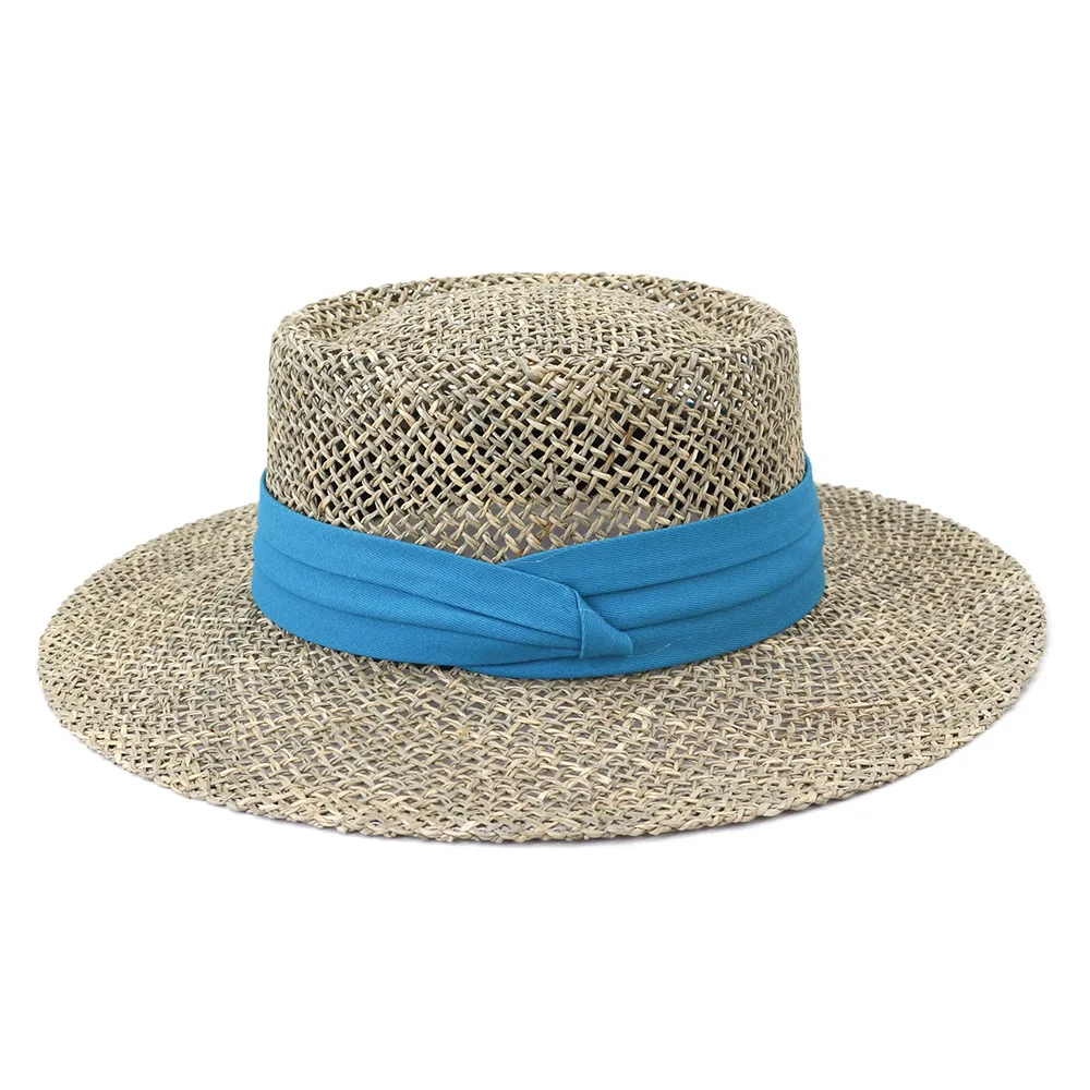 

Summer Hat Women Grass Sun Beach Flat Wide Brim Ribbon Breathable Sunshine Protection Outdoor Accessory