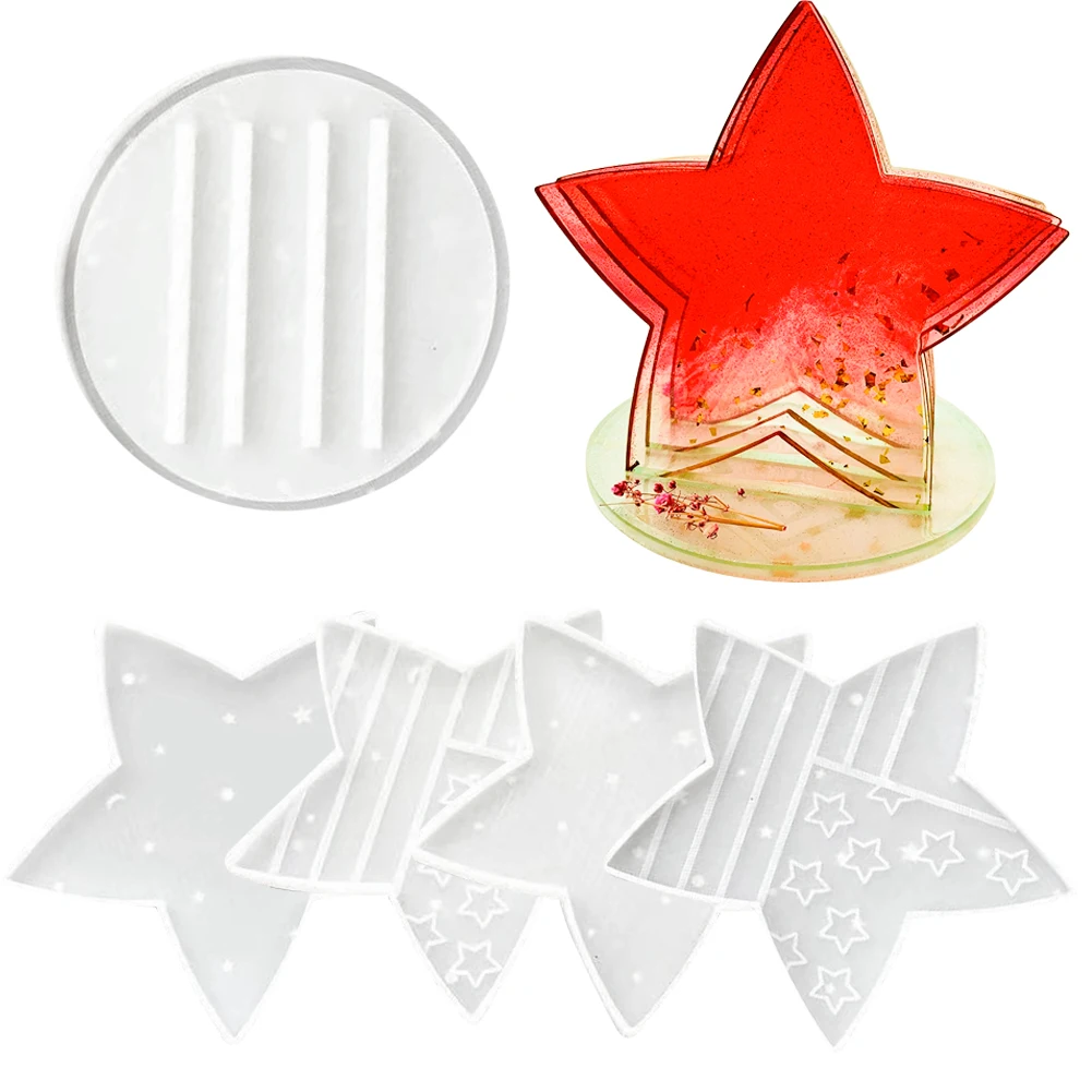 5pc Silicone Mold Crystal Epoxy Resin Star Mold Coaster Five-pointed Star Mold for DIY Clay Casting Mold Crafts Home Decor Craft
5pc Silicone Mold Crystal Epoxy Resin Star Mold Coaster Five-pointed Star Mold for DIY Clay Casting Mold Crafts Home Decor Craft