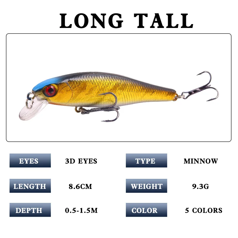 1PC Minnow Fishing Lure 86mm 9.3g 3D Eyes Artificial Bait Crankbait Wobbler Hard Bait Bass Perch carp Fishing Tackle SwimBait
1PC Minnow Fishing Lure 86mm 9.3g 3D Eyes Artificial Bait Crankbait Wobbler Hard Bait Bass Perch carp Fishing Tackle SwimBait