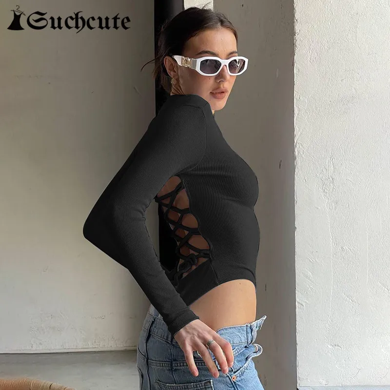 SUCHCUTE Sexy Backless Bandage Bodysuit Long Sleeve Women Vintage Solid Jumpsuit Harajuku Casual Skinny Bodys Clothes Autumn
SUCHCUTE Sexy Backless Bandage Bodysuit Long Sleeve Women Vintage Solid Jumpsuit Harajuku Casual Skinny Bodys Clothes Autumn