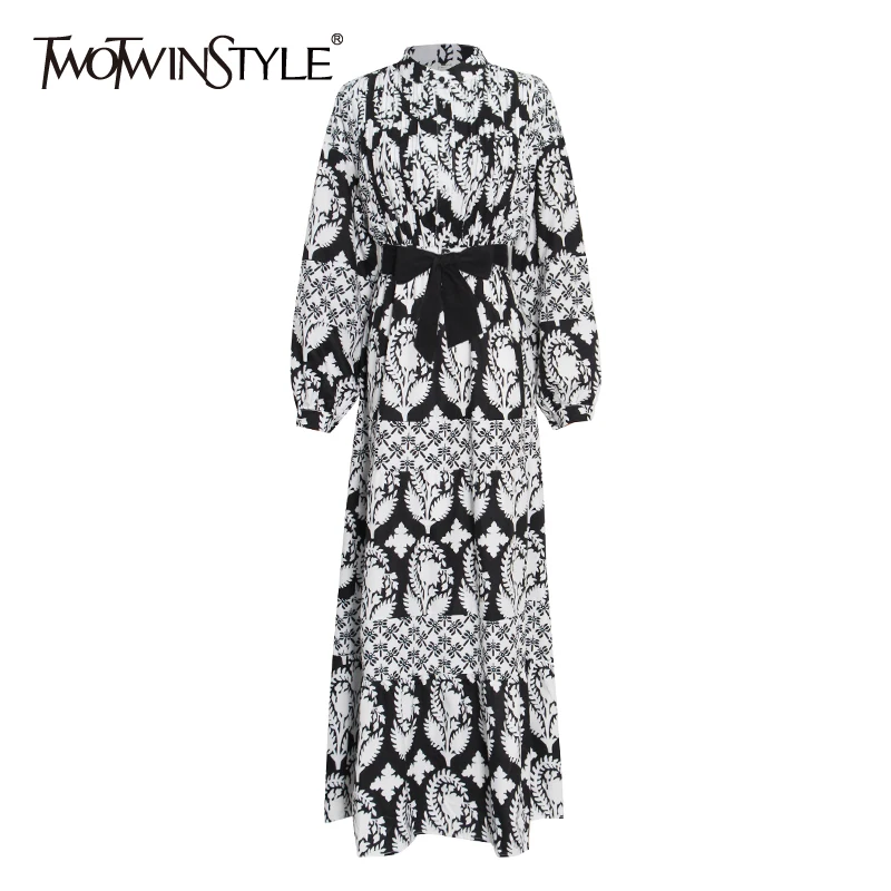 TWOTWINSTYLE Vintage Print Floral Dress For Women Stand Collar Lantern Sleeves High Waist Lace-up Dresses Female 2021 Autumn New
TWOTWINSTYLE Vintage Print Floral Dress For Women Stand Collar Lantern Sleeves High Waist Lace-up Dresses Female 2021 Autumn New