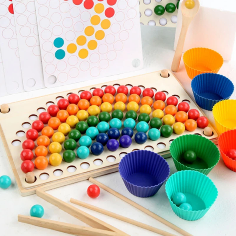 

Деревянная Радужная игрушка-лоток для сортировки по цвету Монтессори, подходящая игра, обучающая доска с подсчетом, развивающая игрушка с м...