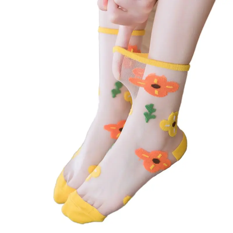 Korean Harajuku Women Crystal Fiber Ankle Socks Sweet Bright Candy Colored Daisy Floral Embroidery Transparent Hosiery
Korean Harajuku Women Crystal Fiber Ankle Socks Sweet Bright Candy Colored Daisy Floral Embroidery Transparent Hosiery