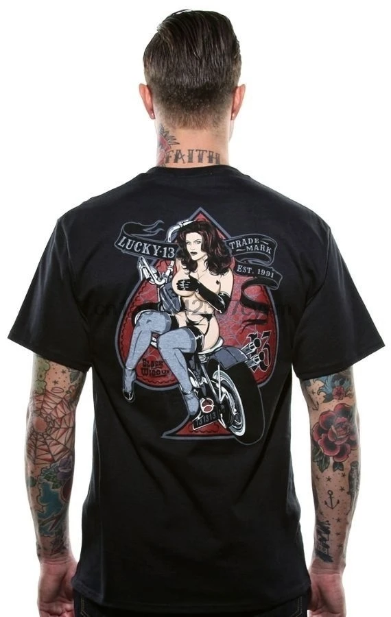 Lucky 13 Cotton T Shirt Missy Pin Up Girl Art Tattoo Motorcycle Biker Chopper Printed T Shirts 
Lucky 13 Cotton T Shirt Missy Pin Up Girl Art Tattoo Motorcycle Biker Chopper Printed T Shirts