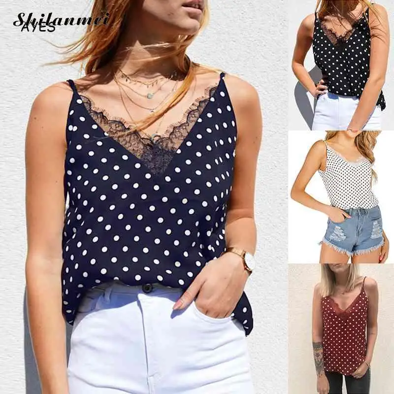2019 Summer Polka Dot Camis Tops Women Sexy Sleeveless Spaghetti Strap Tops Female Vintage Lace Patchwork Backless Casual Vest
2019 Summer Polka Dot Camis Tops Women Sexy Sleeveless Spaghetti Strap Tops Female Vintage Lace Patchwork Backless Casual Vest