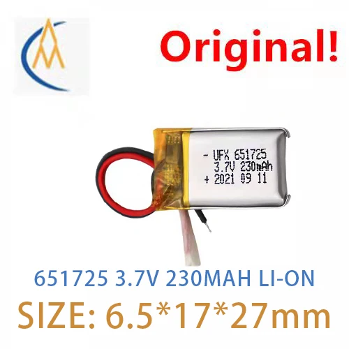 Ufx651725 3.7V 230mah polymer intelligent wearable smart watch micro product small toy with protective plate foot capacity navig
Ufx651725 3.7V 230mah polymer intelligent wearable smart watch micro product small toy with protective plate foot capacity navig