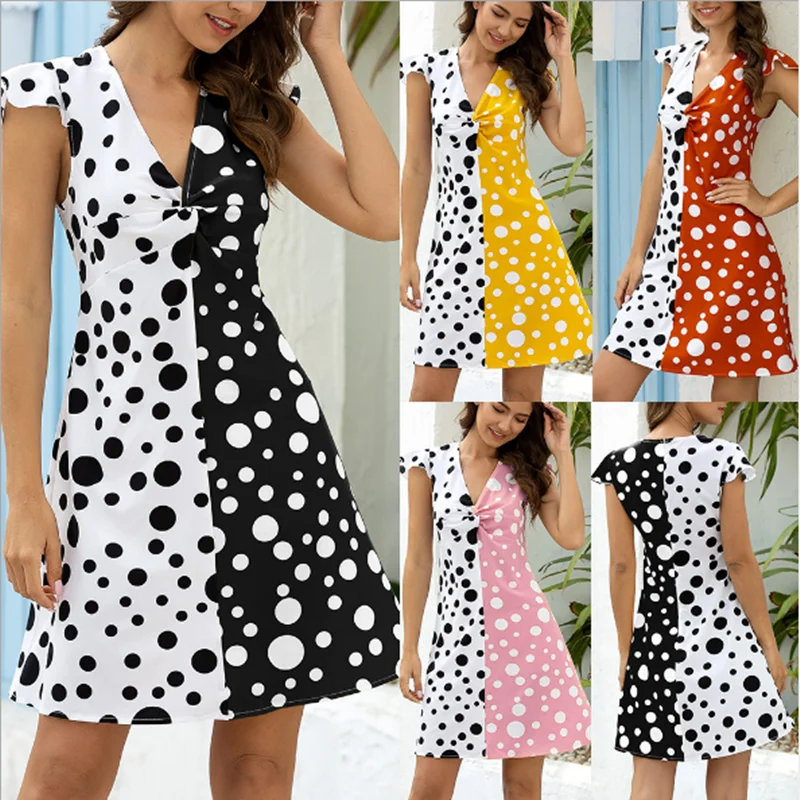 2020 popular spring European and American dress cross border hot selling women's color blocking dot dress
2020 popular spring European and American dress cross border hot selling women's color blocking dot dress