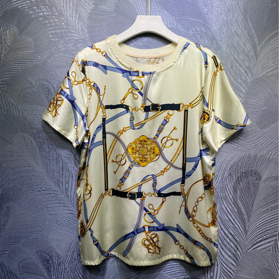 Summer 2021 New Designer women's High quality 95%Silk retro print T-shirts Top C773
Summer 2021 New Designer women's High quality 95%Silk retro print T-shirts Top C773