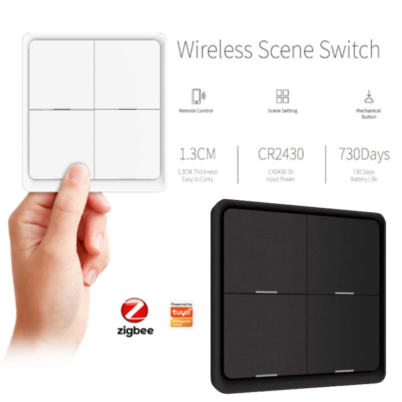 

Tuya Zigbee Scene Switch Wireless Light Switch 4 Gangs On Off Wall Push Button Compatible With Smartthing Smartlife