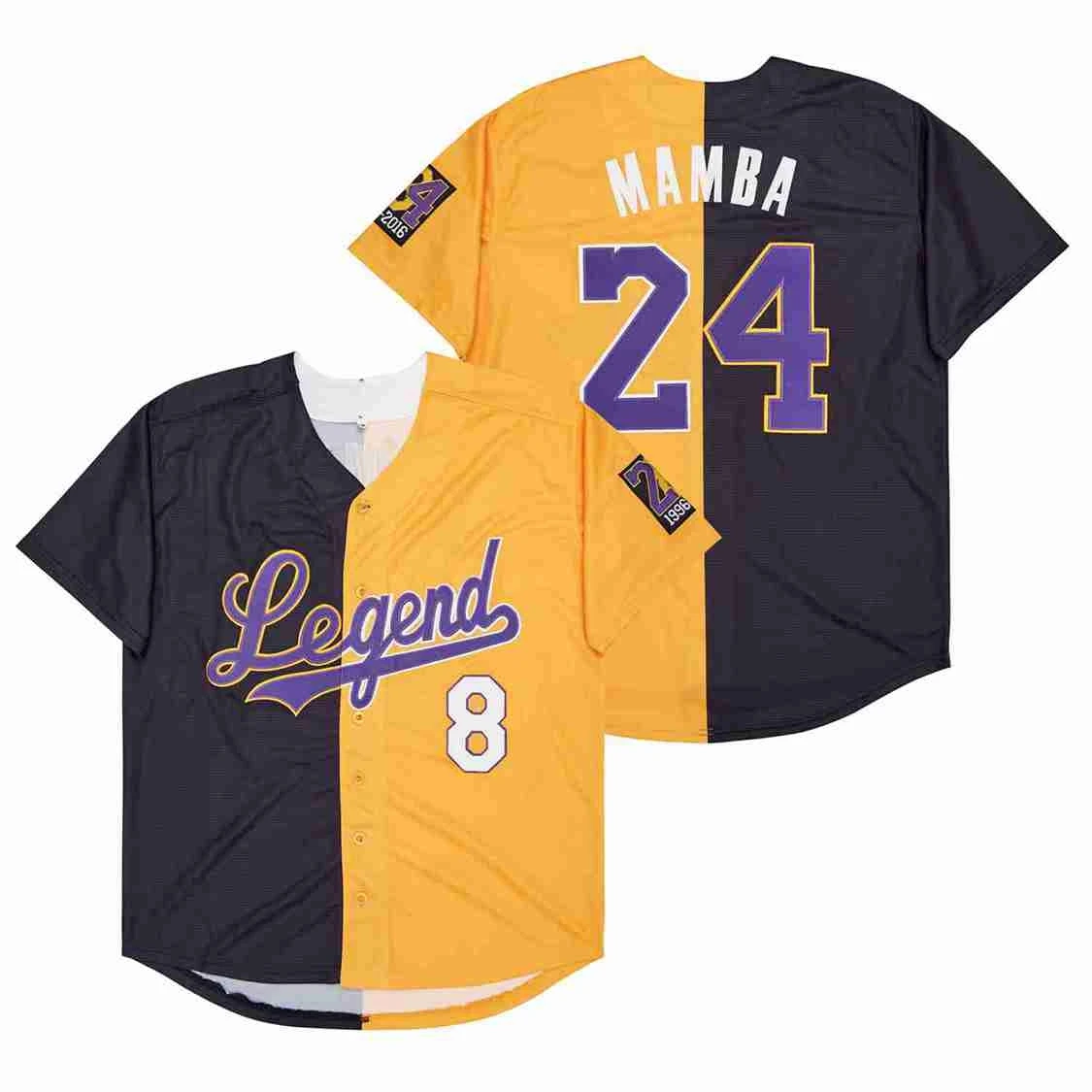 

BG baseball jerseys Legend 8-24 Mamba jersey Outdoor sportswear Embroidery sewing Street culture black yellow Split style