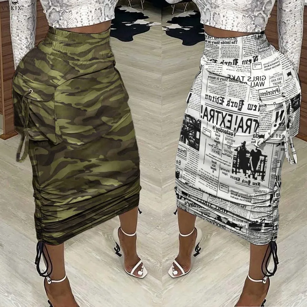 Fashion Elastic High Waist Pockeets Shirrint Mid Calf Womens Skirts Print Camouflage Newspaper Sheath Skirts Ladies Summer 2021
Fashion Elastic High Waist Pockeets Shirrint Mid Calf Womens Skirts Print Camouflage Newspaper Sheath Skirts Ladies Summer 2021