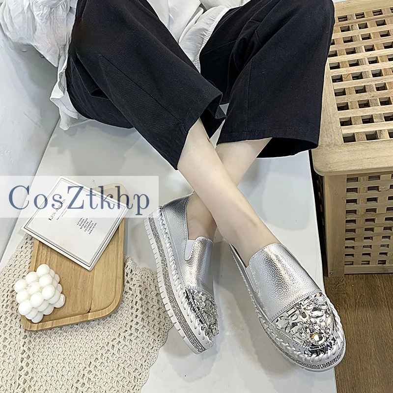 CosZtkhp Crystals Round Toe Leather Flats Shoes Women Silver Bling Loafers Couple Platform Shoes Woman Flat With Students Size43
CosZtkhp Crystals Round Toe Leather Flats Shoes Women Silver Bling Loafers Couple Platform Shoes Woman Flat With Students Size43