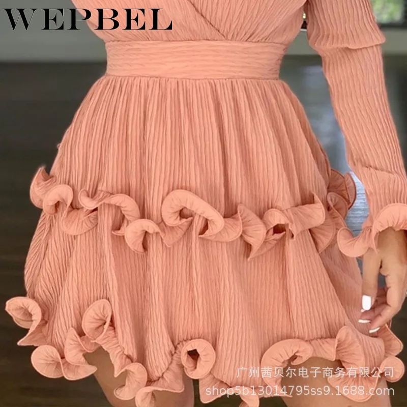 WEPBEL Women Spring Autumn Sexy Long Sleeve V Neck Corset Mini Dress Ruffles Dress Ladies Elegant Evening Party Dress
WEPBEL Women Spring Autumn Sexy Long Sleeve V Neck Corset Mini Dress Ruffles Dress Ladies Elegant Evening Party Dress