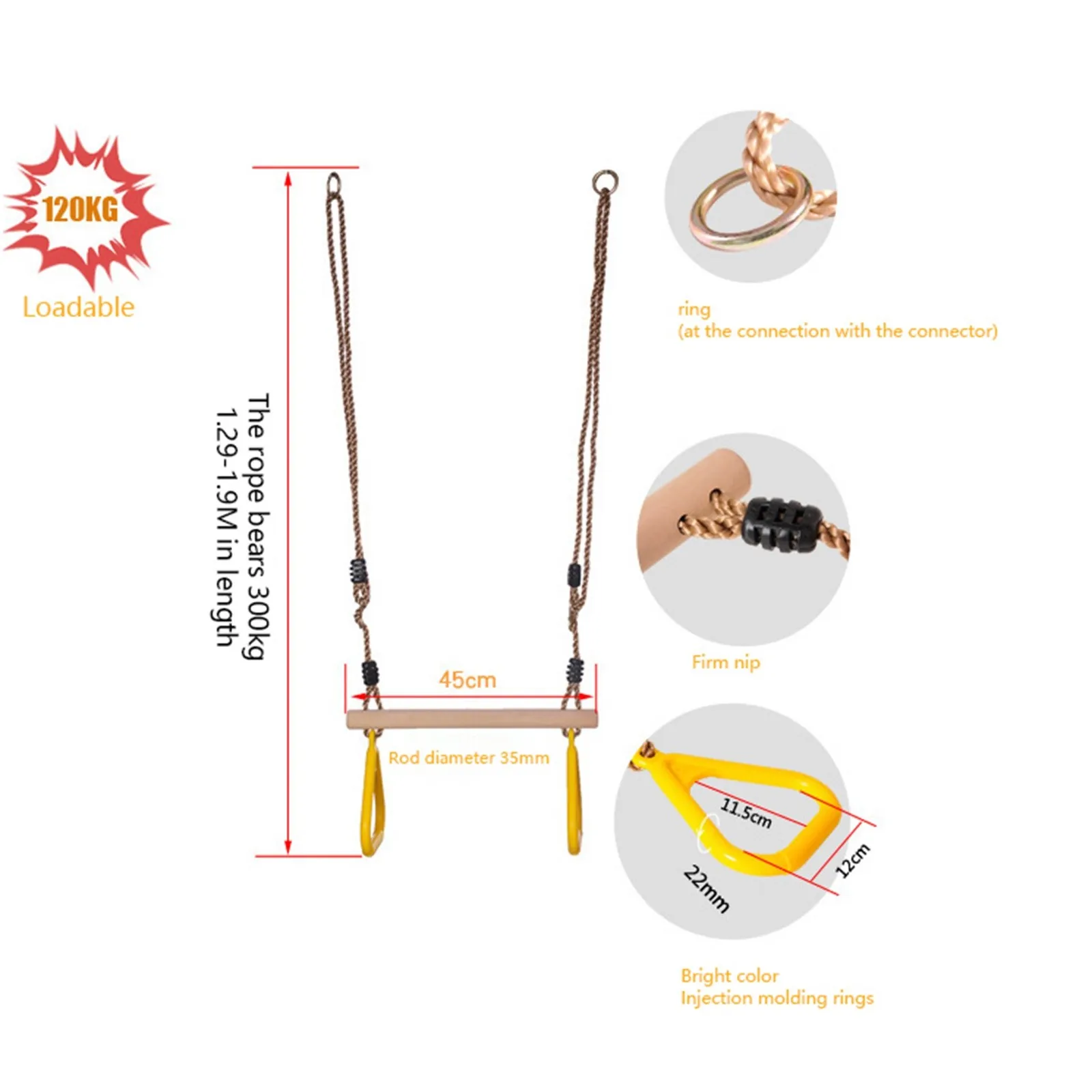 GHB Trapezoidal Multifunctional Swing Children's Wood with Plastic Gymnastics Rings for Hanging up to 120 kg Trapezoid F4*
GHB Trapezoidal Multifunctional Swing Children's Wood with Plastic Gymnastics Rings for Hanging up to 120 kg Trapezoid F4*