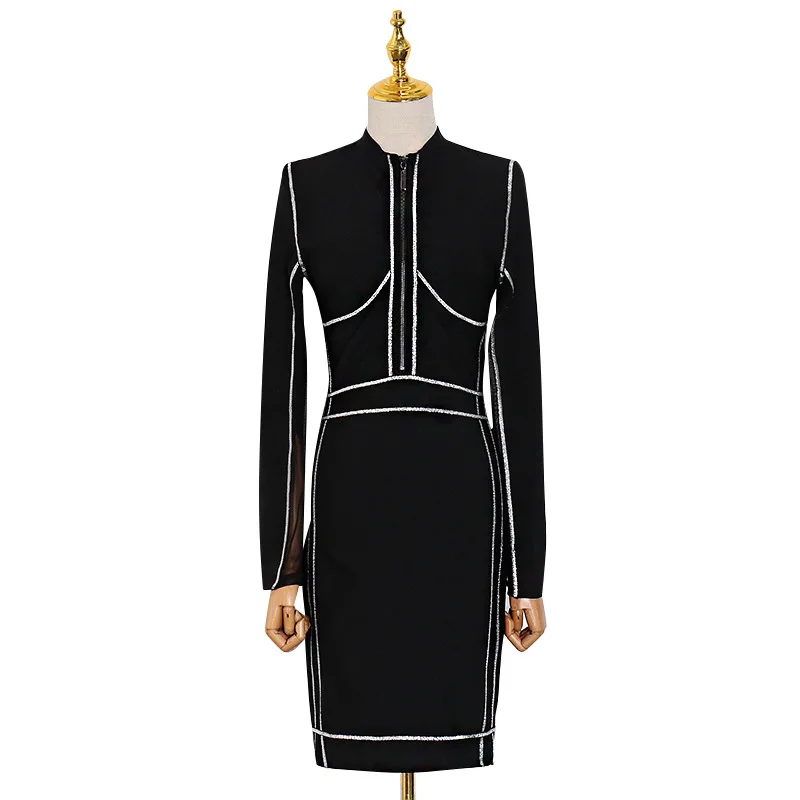 Fashion brand season new wind zipper v-neck long sleeve sexy mesh hip slim dress
Fashion brand season new wind zipper v-neck long sleeve sexy mesh hip slim dress