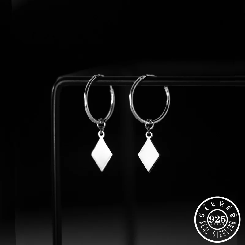 925 Sterling Silver Geometric Rhombus Pendant Hoop Earrings Minimalist Ear Rings Earings Jewelry for Women Girls
925 Sterling Silver Geometric Rhombus Pendant Hoop Earrings Minimalist Ear Rings Earings Jewelry for Women Girls