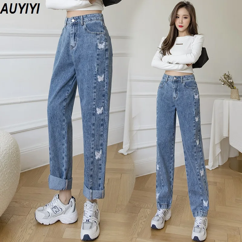 2021 new denim women's butterfly embroidery straight Korean version loose and thin retro high-waisted wide-leg trousers AUYIYI
2021 new denim women's butterfly embroidery straight Korean version loose and thin retro high-waisted wide-leg trousers AUYIYI