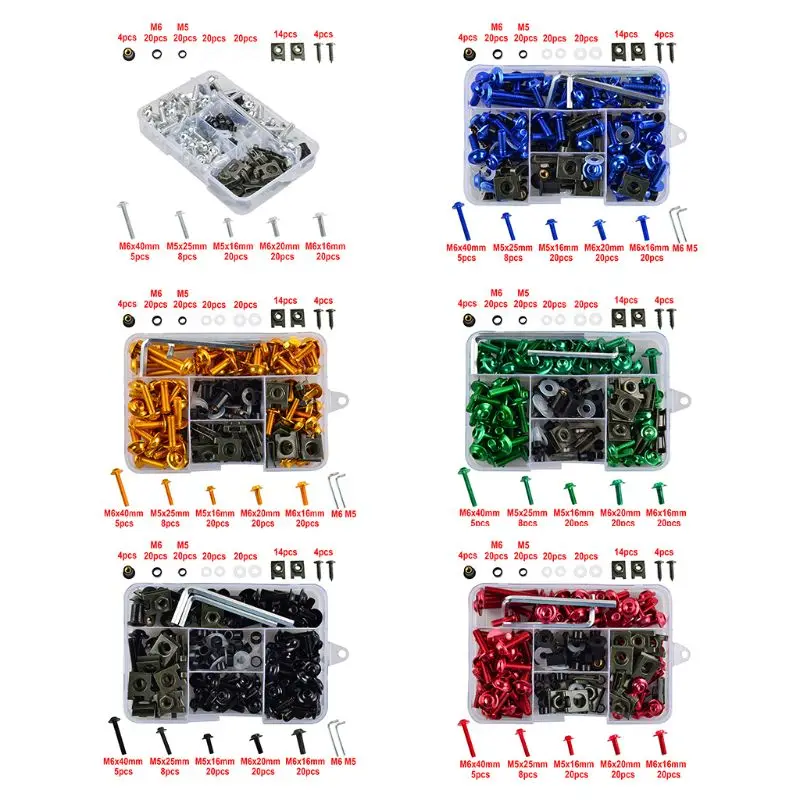 177PCS/Set CNC Alloy M6 M5 Fairing Bolts Kit Bodywork Screws Nut For Motorcycle 6 colors
177PCS/Set CNC Alloy M6 M5 Fairing Bolts Kit Bodywork Screws Nut For Motorcycle 6 colors
