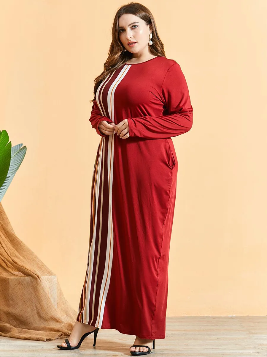 Knitted Long Sleeve Maxi Dress for Women Fall 2020 Elegant Striped Contrast Color Patchwork Muslim Arabic Clothes Red
Knitted Long Sleeve Maxi Dress for Women Fall 2020 Elegant Striped Contrast Color Patchwork Muslim Arabic Clothes Red