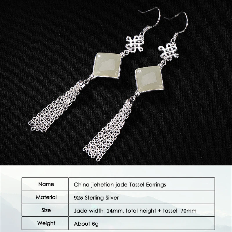 V.YA 925 Sterling Silver Lucky Knot Inlaid Hetian Jade White Jade Tassel Chinese Knot Earrings for Women Patry Wedding Jewelry
V.YA 925 Sterling Silver Lucky Knot Inlaid Hetian Jade White Jade Tassel Chinese Knot Earrings for Women Patry Wedding Jewelry