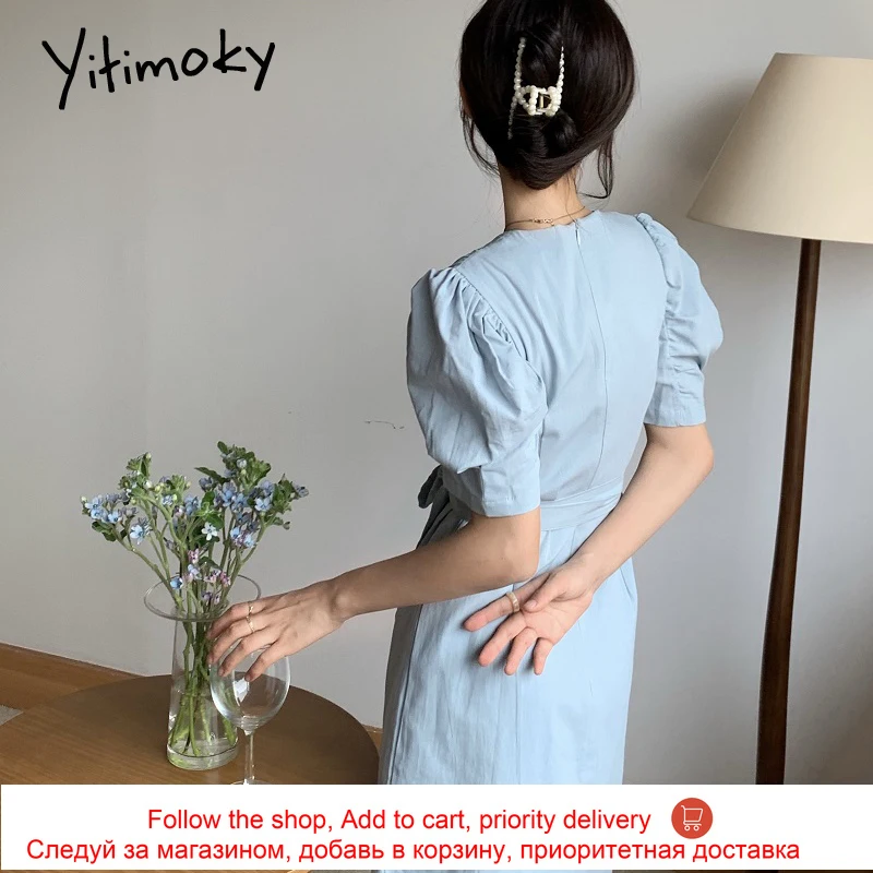 Yitimoky Vintage Puff Sleeve V-Neck Elegant Belt Dresses Women 2021 Summer Korean Simple Zipper Solid Side Split Dress
Yitimoky Vintage Puff Sleeve V-Neck Elegant Belt Dresses Women 2021 Summer Korean Simple Zipper Solid Side Split Dress