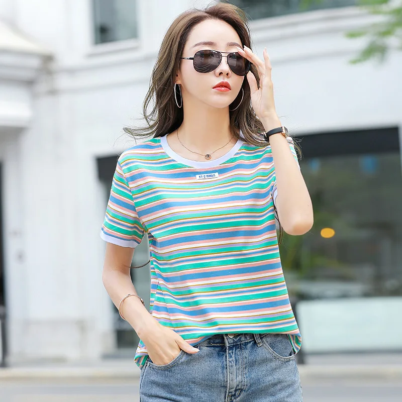 TuangBiang 2022 Summer Orange Red Striped Cotton Women T-Shirts Simple Colorful Short Sleeve Blue Lady Soft Casual Fashion Tops
TuangBiang 2022 Summer Orange Red Striped Cotton Women T-Shirts Simple Colorful Short Sleeve Blue Lady Soft Casual Fashion Tops