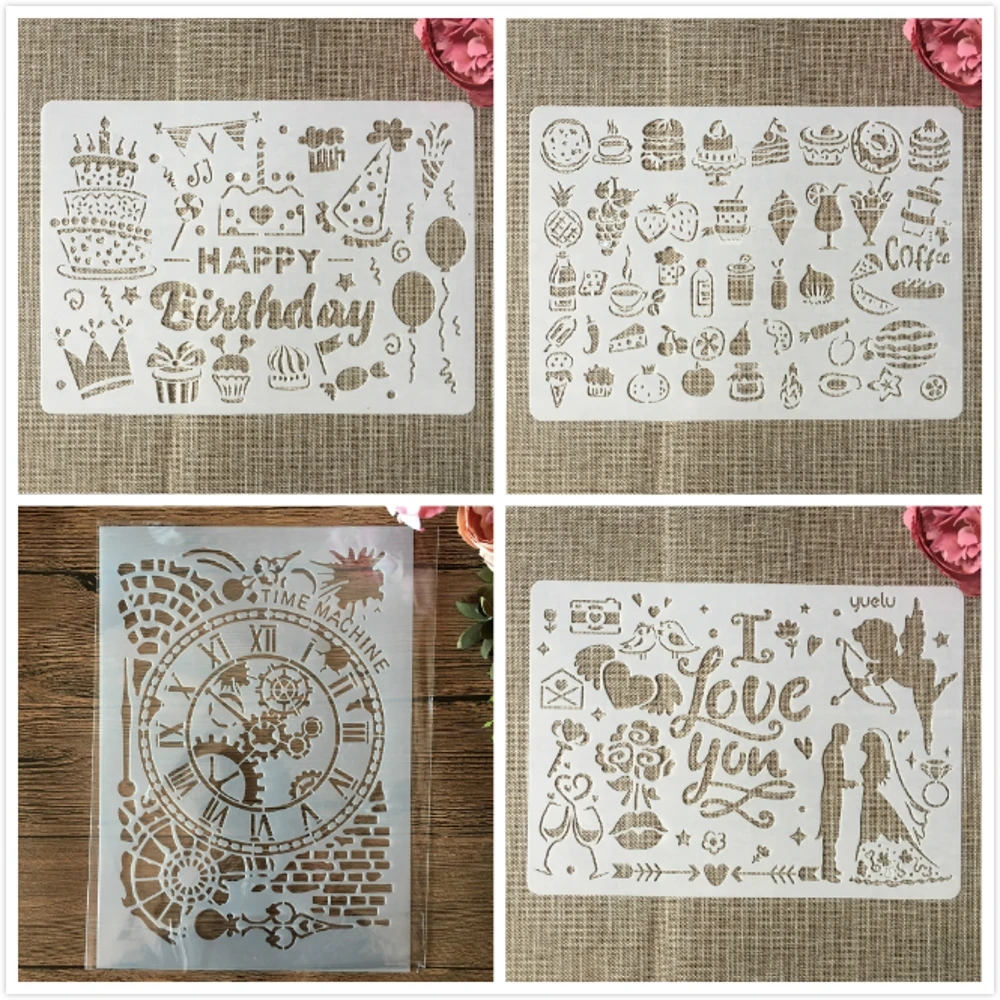 4Pcs A4 29cm Birthday Cake Clock DIY Layering Stencils Wall Painting Scrapbook Coloring Embossing Album Decorative Template
4Pcs A4 29cm Birthday Cake Clock DIY Layering Stencils Wall Painting Scrapbook Coloring Embossing Album Decorative Template