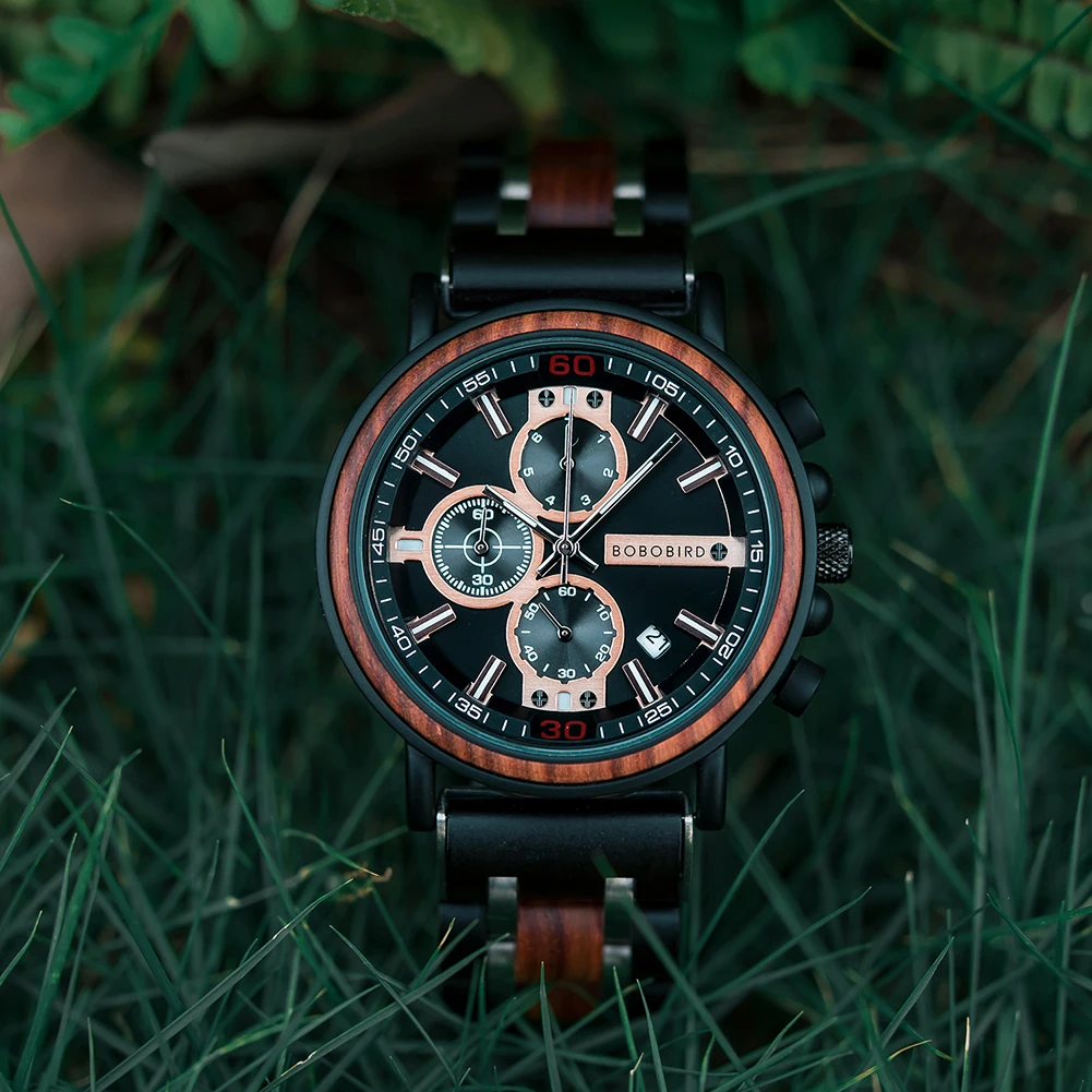 BOBO BIRD Mens Wood Watches Top Brand Luxury Military Stainless Steel Chronograph Wristwatch Grooms Gift Relojes Para Hombre
BOBO BIRD Mens Wood Watches Top Brand Luxury Military Stainless Steel Chronograph Wristwatch Grooms Gift Relojes Para Hombre