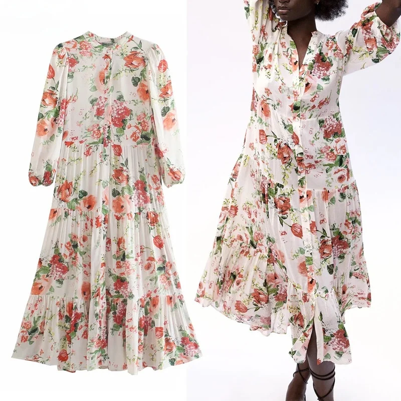 2021 Floral Long Dress Women 2021 Ruched Ruffle Puff Sleeve Midi Summer Dress Woman Chic Cottagecore Casual Dresses
2021 Floral Long Dress Women 2021 Ruched Ruffle Puff Sleeve Midi Summer Dress Woman Chic Cottagecore Casual Dresses