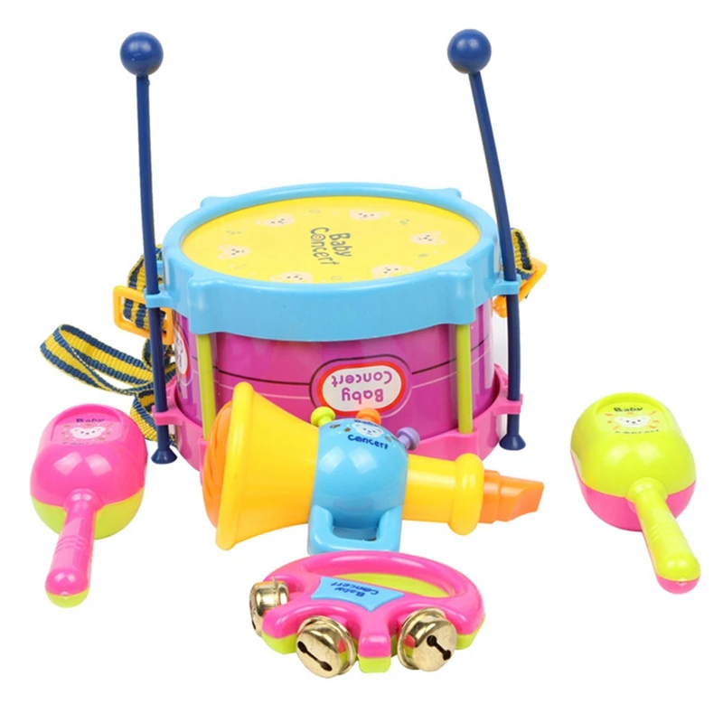 5Pcs/Set Musical Toy Set Roll Drum Musical Instruments Band Kits Kids Early Educational Toy Gift Baby Grasp Hand Bell
5Pcs/Set Musical Toy Set Roll Drum Musical Instruments Band Kits Kids Early Educational Toy Gift Baby Grasp Hand Bell