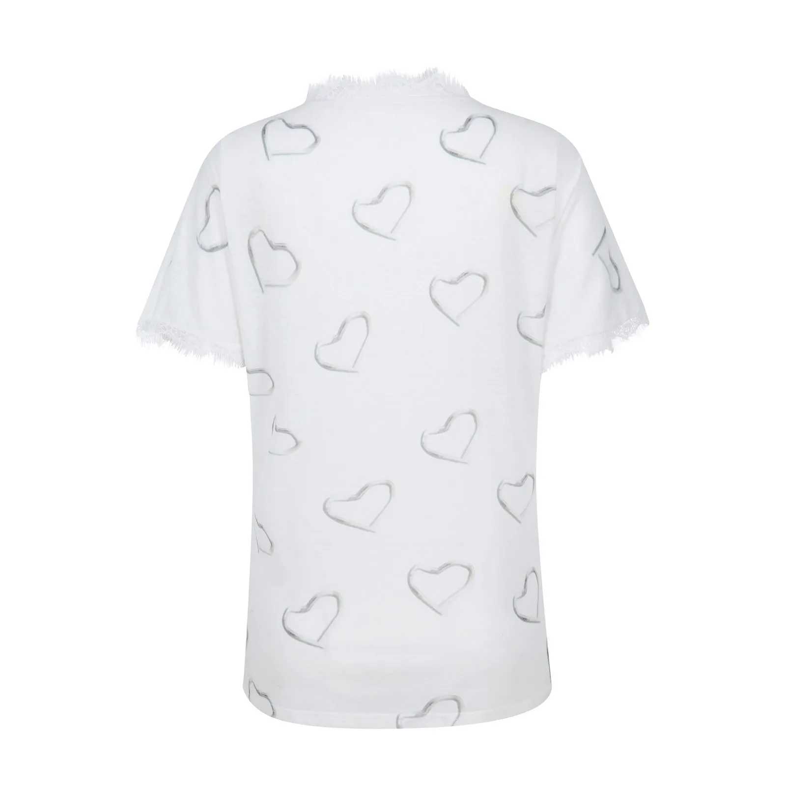 Women's Love Retro Printed V-neck Lace Shirt Casual Tops Blouse Blouse
