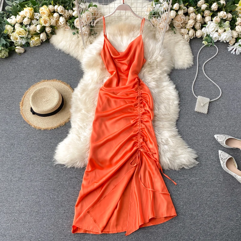 Vintage Drawstring Summer split Maxi Long Dress Women sexy spaghetti strap Party Draped dress Beach tunic pleated elegant dress 
Vintage Drawstring Summer split Maxi Long Dress Women sexy spaghetti strap Party Draped dress Beach tunic pleated elegant dress